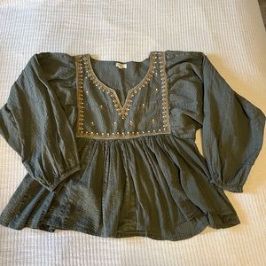 World Market Green Embroidered Shirt